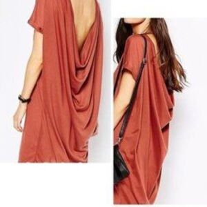 Michelle by Comune Streater Short Sleeve Open Draped Back Maxi Dress Brick Red